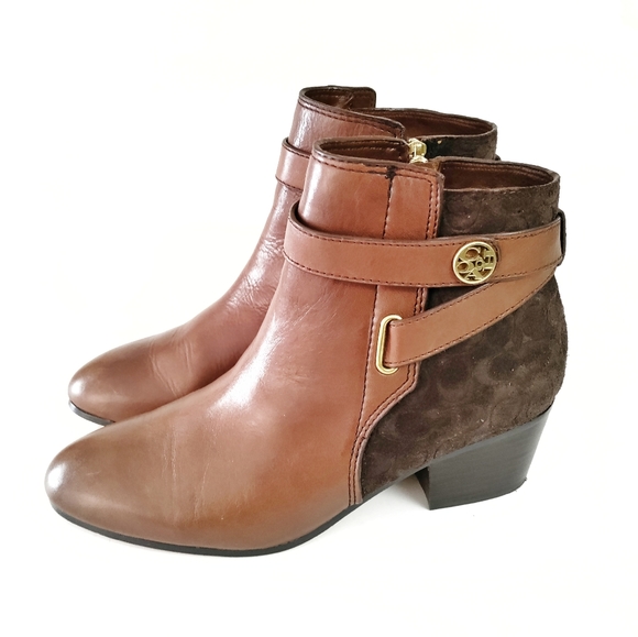 Coach Page Leather and Suede Logo Embossed Ankle Boot Size 7.5 Brown - Picture 3 of 11